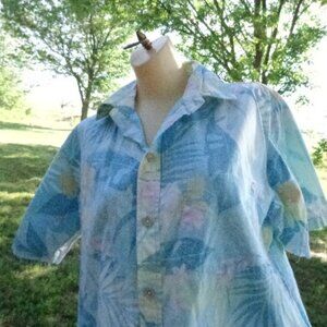 Vtg Reverse Print Hawaiian Shirt  Men's Shirt Cotton Baby Blue Pastels UA 46